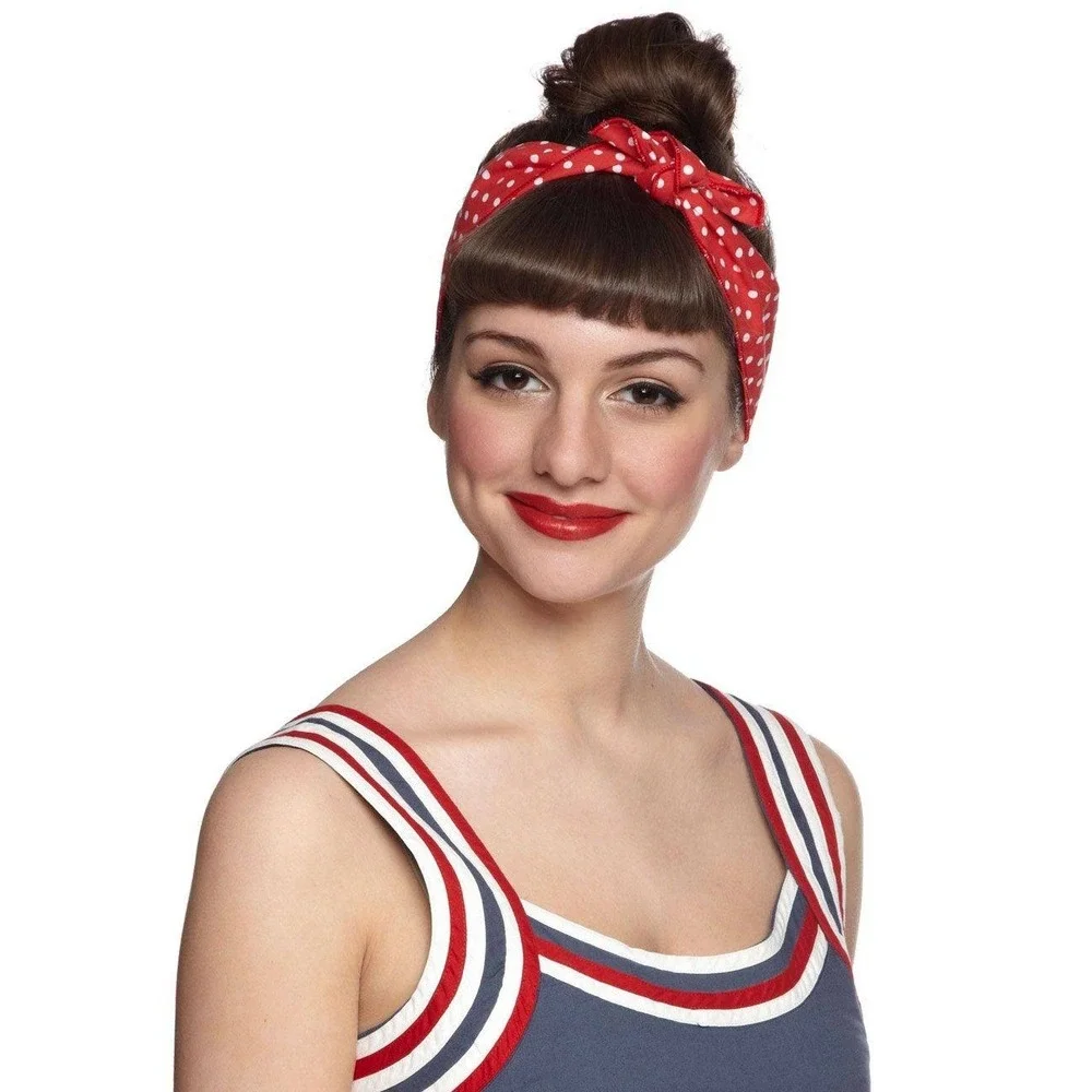 ModCloth Red Polka Dot Wire Headband Retro Rockabilly Pinup Hair Accessory